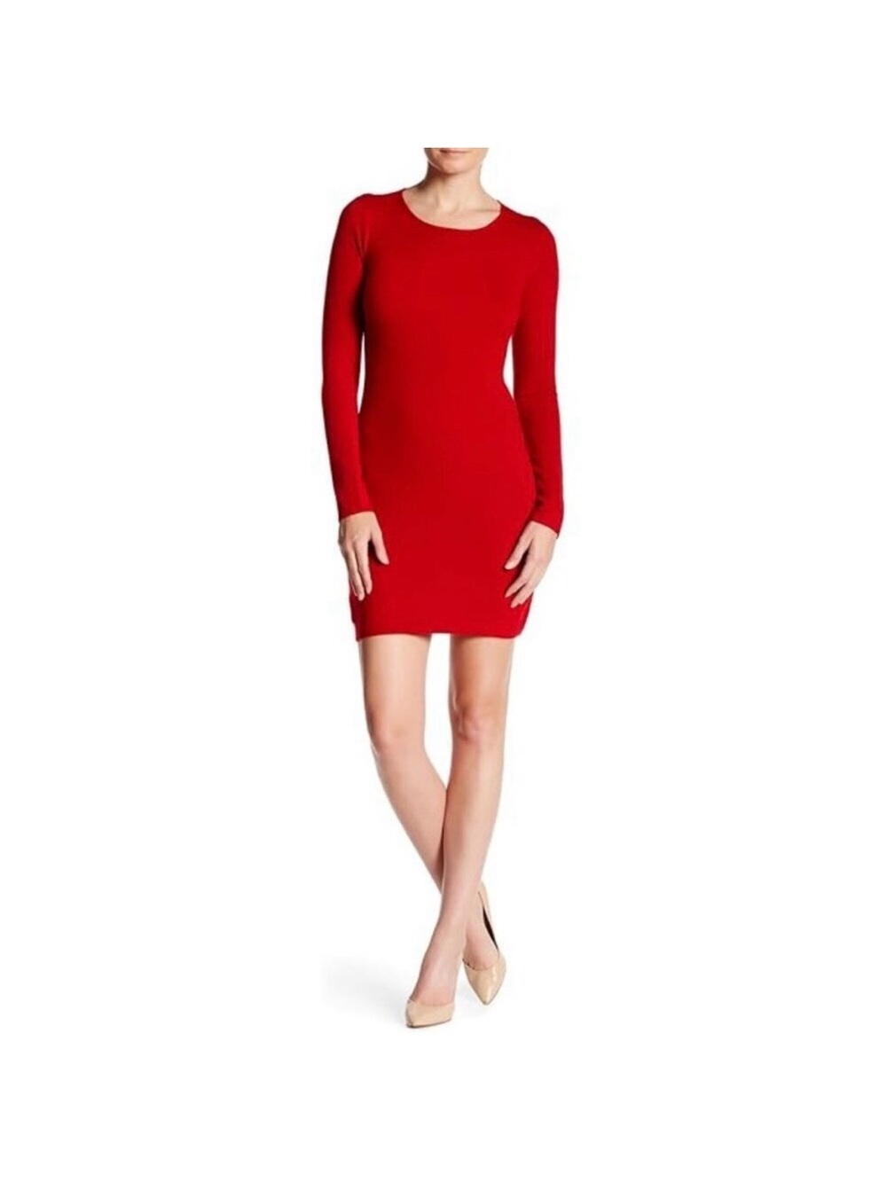 Theory Cashmere Red Long Sleeve Mini Sweater Dress - Small